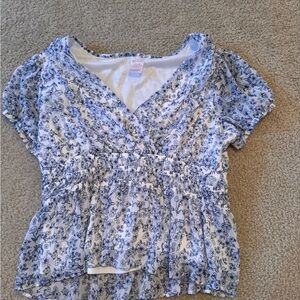 No Boundaries Blue and White Floral Blouse